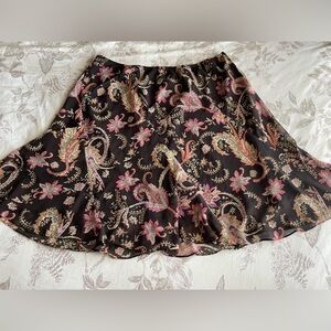 Vintage Brown Paisley Floral Ruffle Mini Skirt 20W Plus Fairy Feminine Y2K Retro